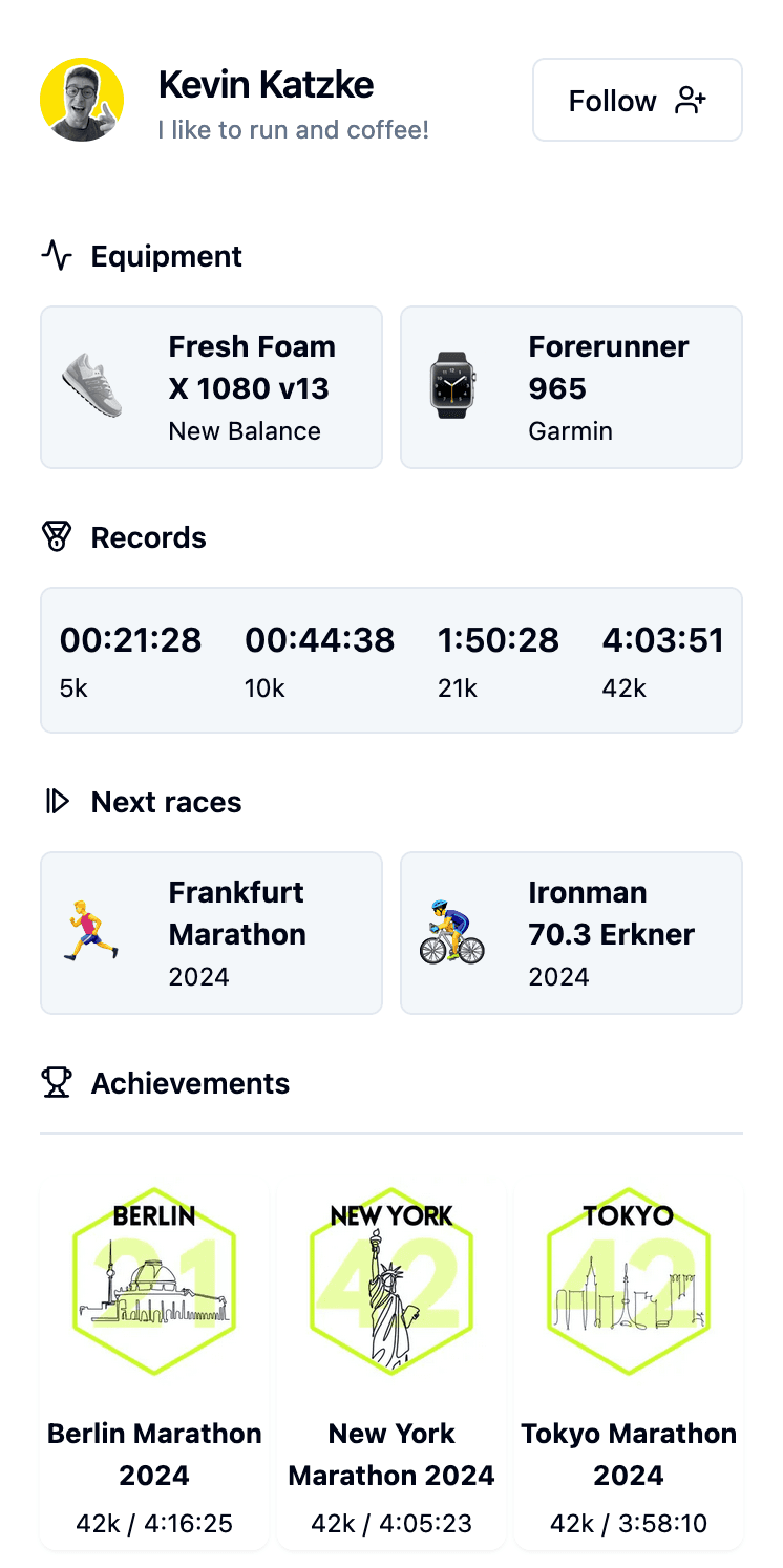 Screenshot of a Runners profile.