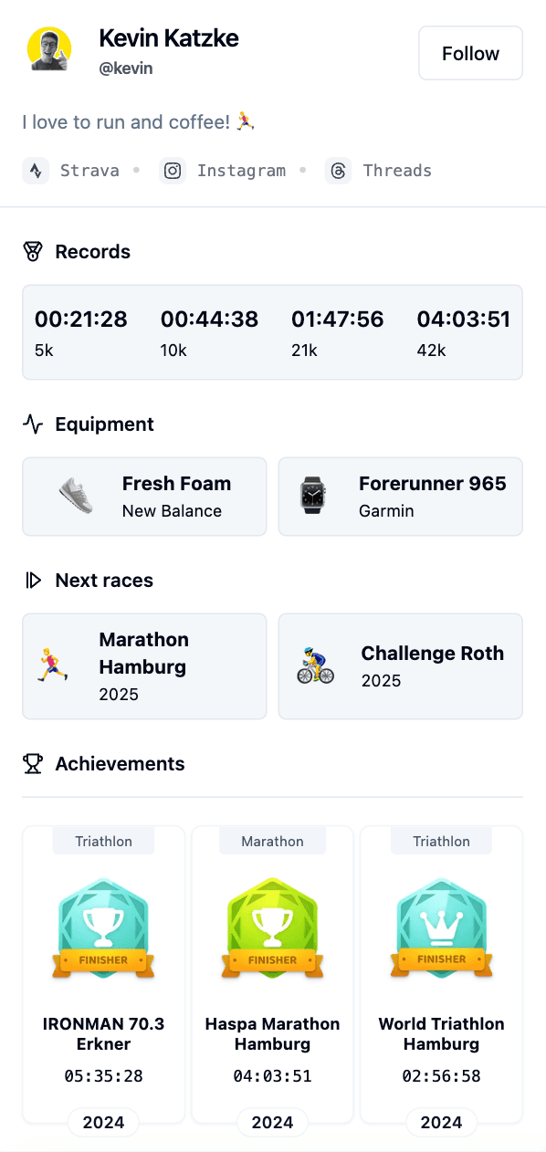 Screenshot of a Runners profile.